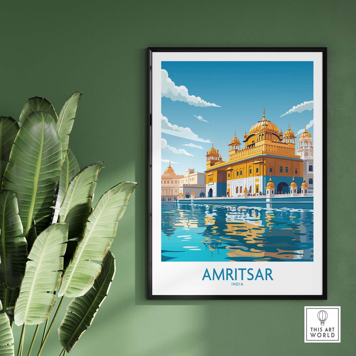 Amritsar India Golden Temple Sacred Reflection Pool Travel Poster - Image 2
