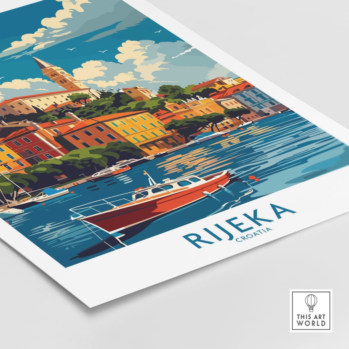 Rijeka Croatia Waterfront Red Boat Harbor Clock Tower Travel Poster - Image 4