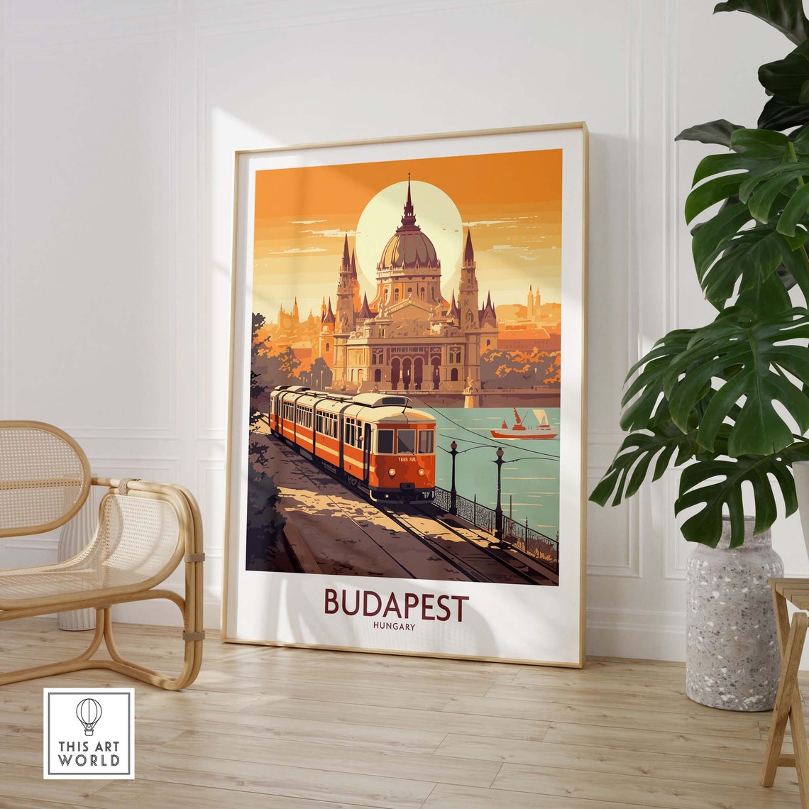 Budapest Hungary Parliament Tram Danube Sunset Travel Poster - Image 3