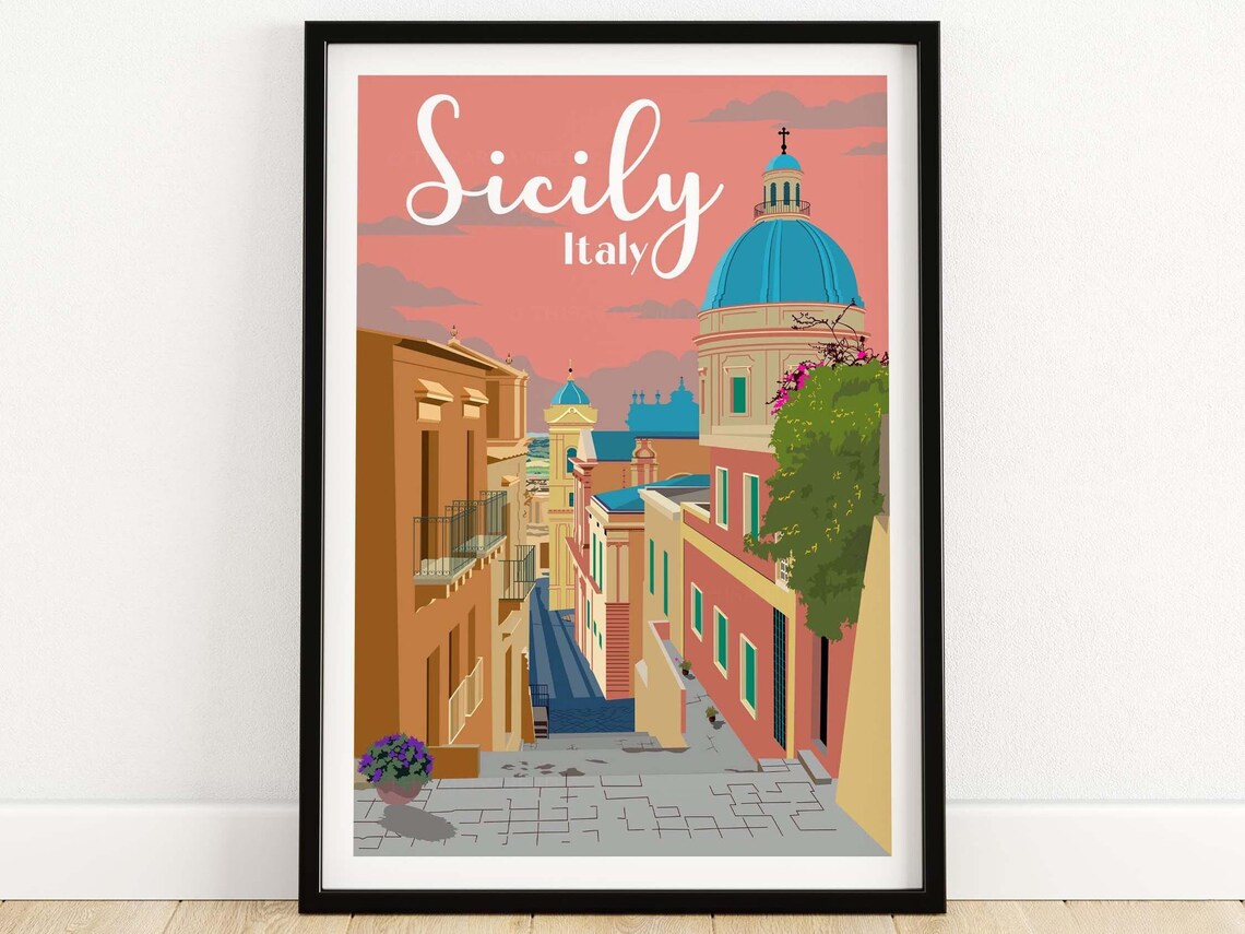 Sicily Italy Travel Poster, Italian Wall Art Print