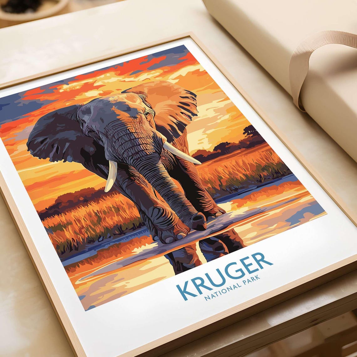 Kruger Park Travel Poster, Elephant Art Print