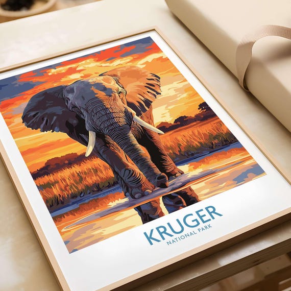 Kruger Park Travel Poster, Elephant Art Print