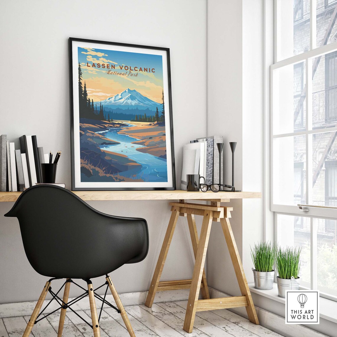 Lassen Volcanic National Park Snow Mountain River Pines Travel Poster - Image 4