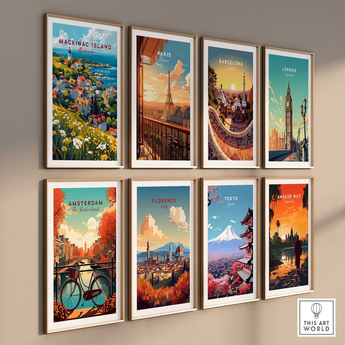 Mackinac Island Michigan Hillside Town Sailboats Floral Art Poster - Image 3