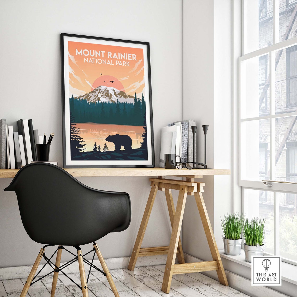 Mount Rainier National Park Bear Reflection Lake Sunset Poster - Image 4