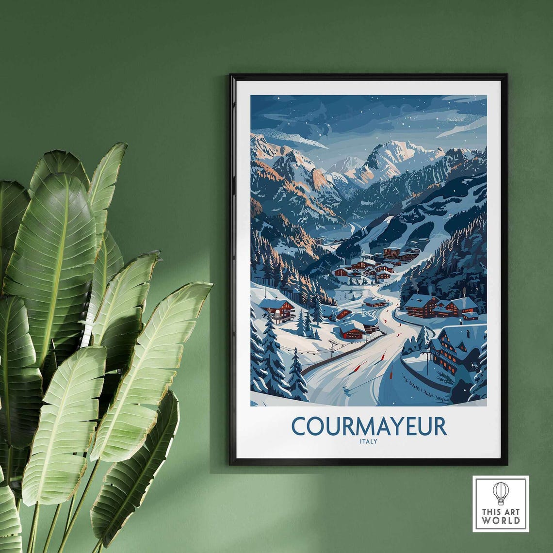 Courmayeur Ski Art Print, Ski Lodge Decor - Image 2