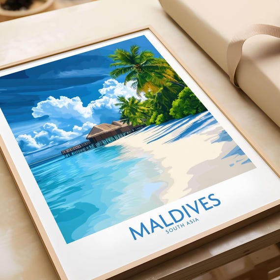 Maldives Tropical Beach Illustration, Wall Art Print