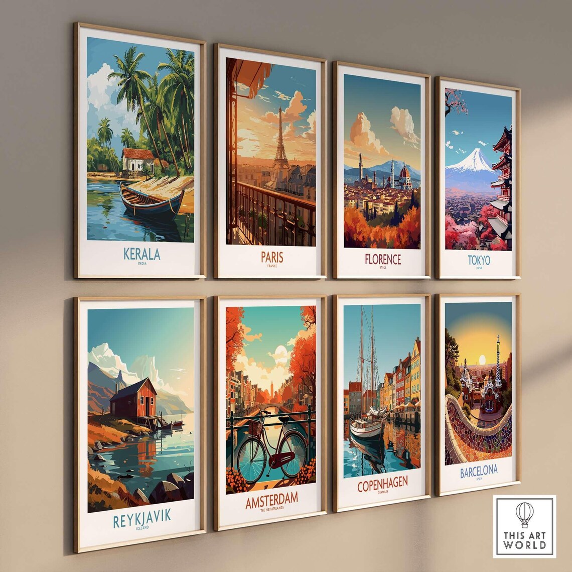 Kerala India Wooden Boat Backwaters Palms Vintage Travel Poster - Image 3