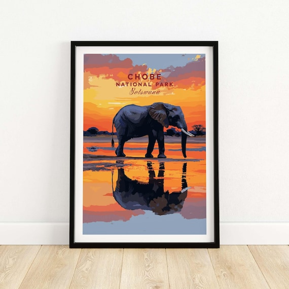 Chobe Elephant Art Print, Botswana Wildlife Illustration