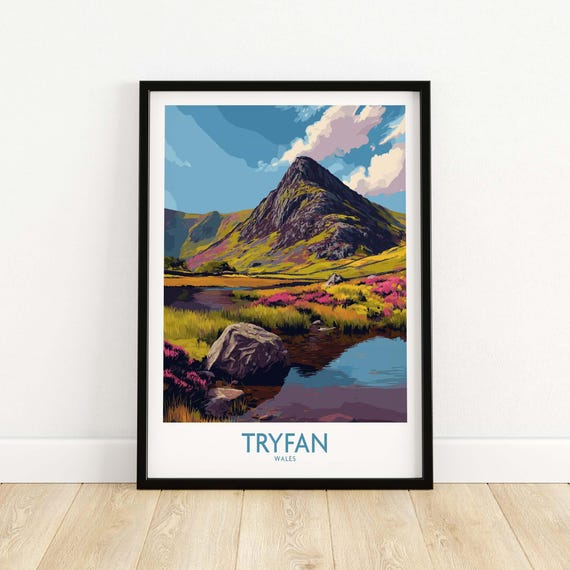 Tryfan Mountain Wales Poster Print Scenic Landscape Wall Art Hiking Gift Nature Decor Uk Travel Illustration Outdoor Adventure