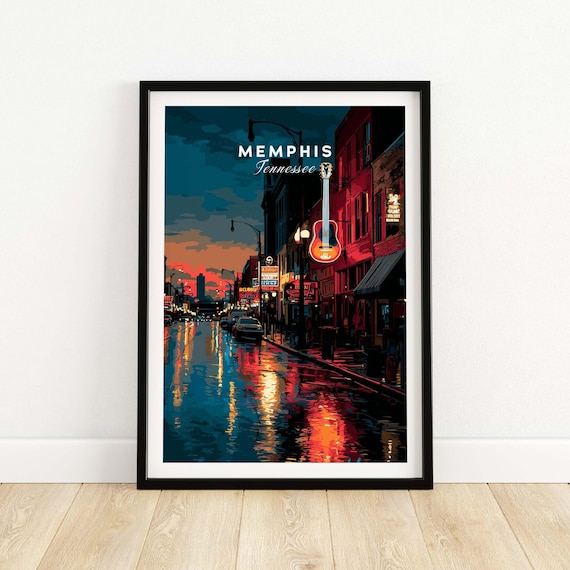 Memphis Tennessee Beale Street Neon Guitar Night Travel Poster