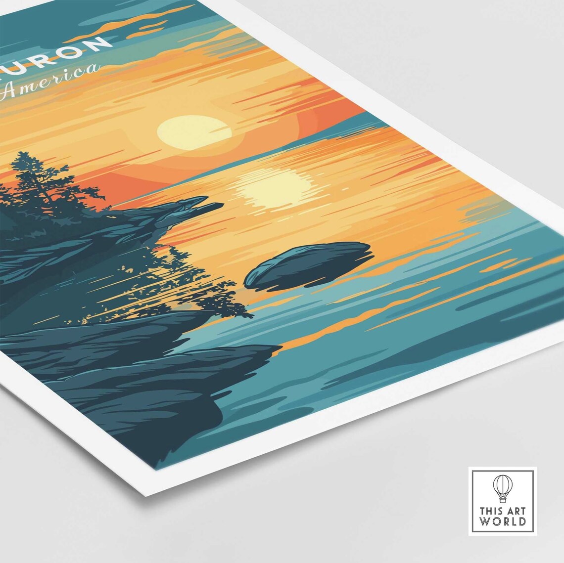 Lake Huron North America Orange Sunset Rocky Shore Travel Poster - Image 4