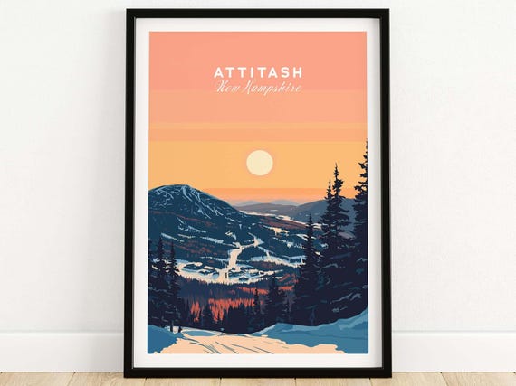 Attitash Ski Resort Travel Poster, New Hampshire