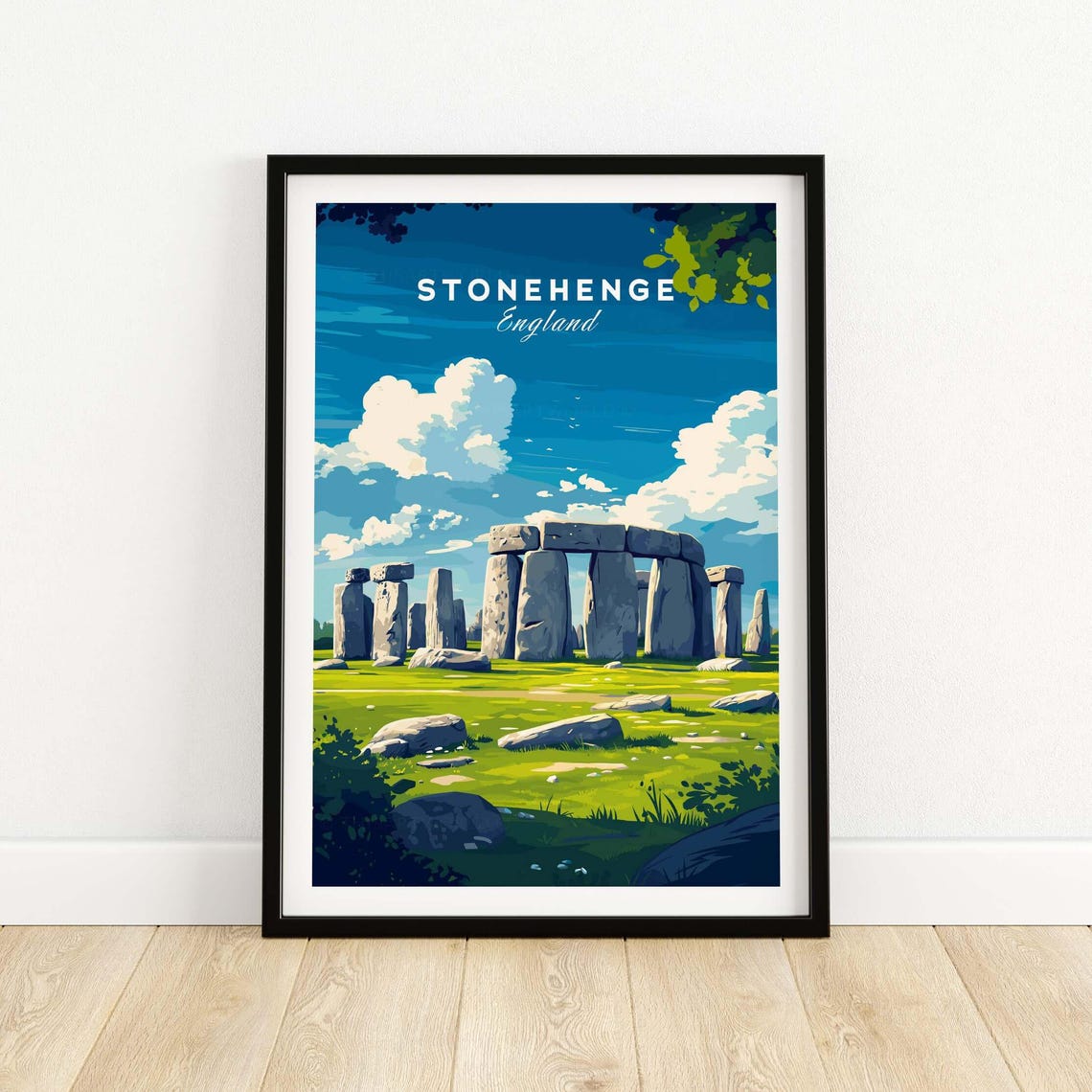 Stonehenge England Sunlit Circle Framed by Trees Vintage Poster