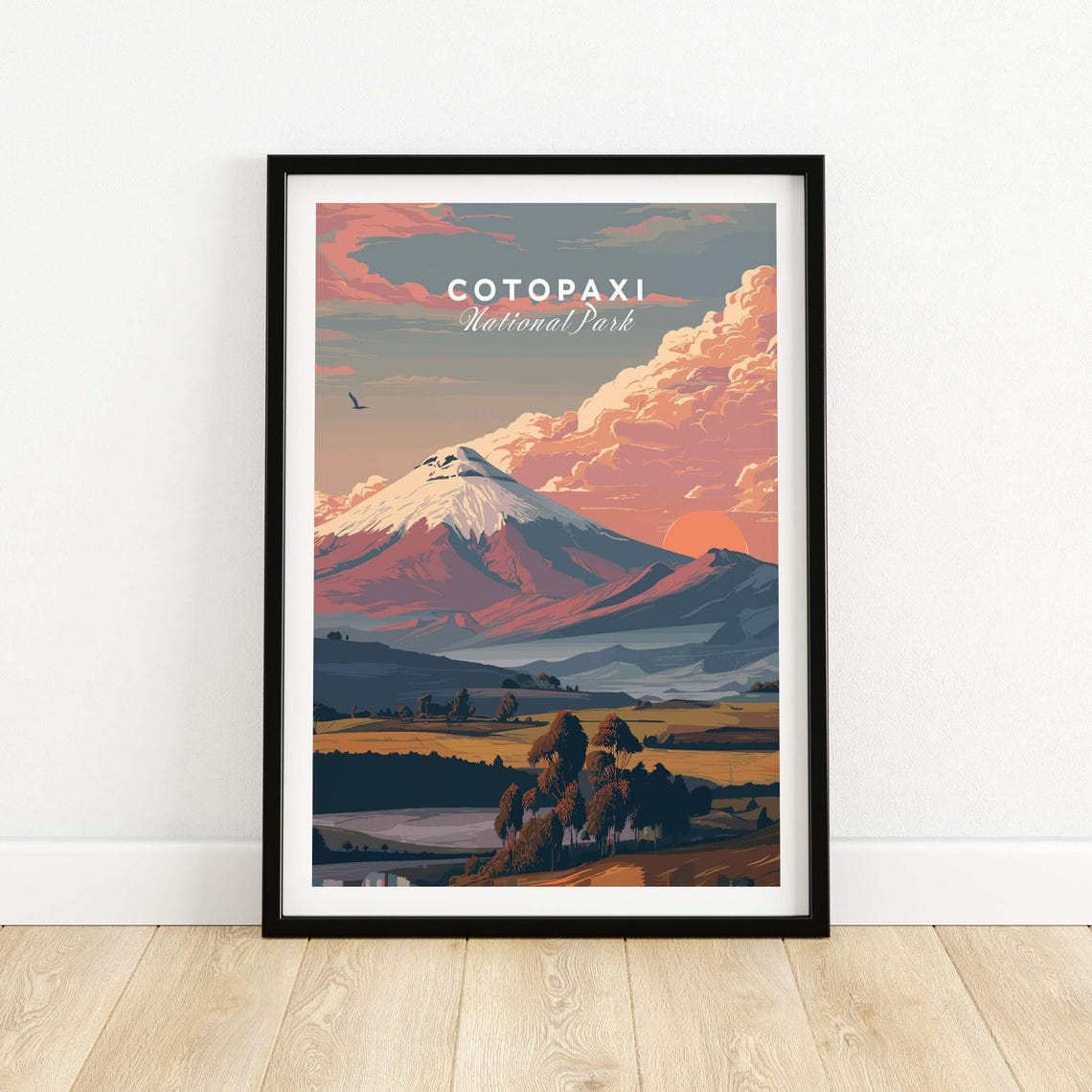 Cotopaxi National Park Ecuador Volcano Sunset Clouds Travel Poster