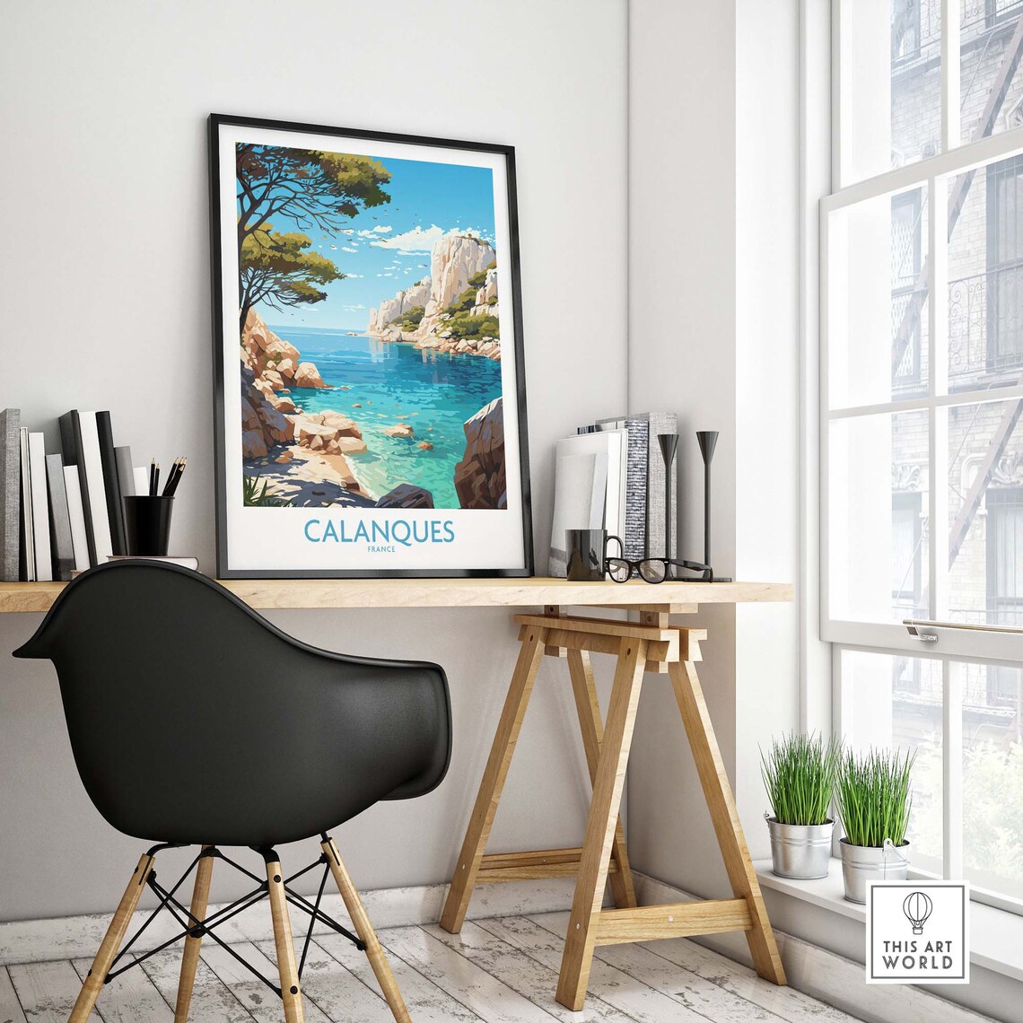 Calanques France Coastal Cliffs Cove Illustration Travel Poster - Image 4