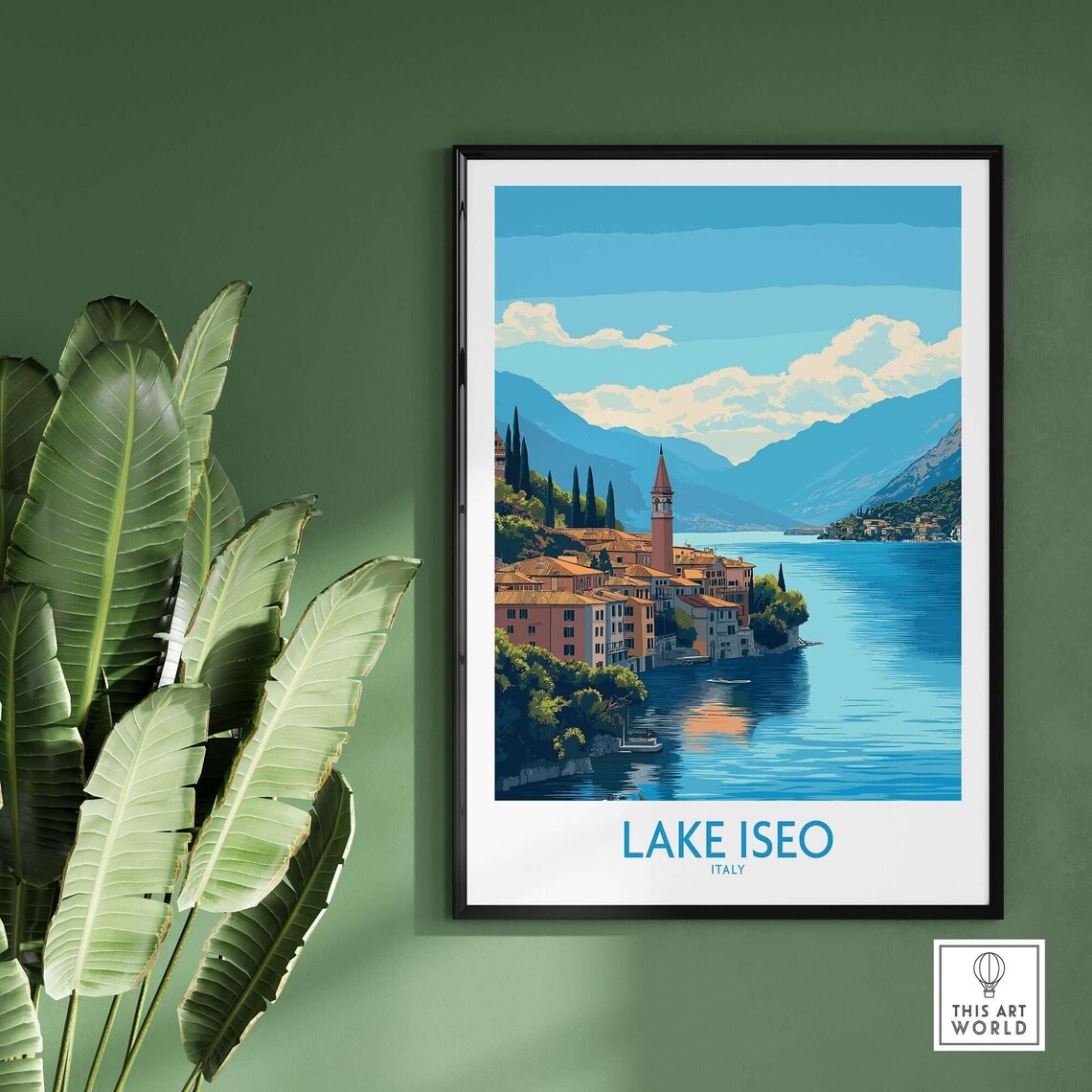 Lake Iseo Italy Daytime Lake View With Bell Tower Travel Poster - Image 2