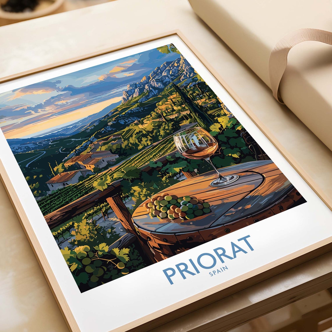 Priorat Spain Wine Barrel Table Glass Vineyard Scenic Poster