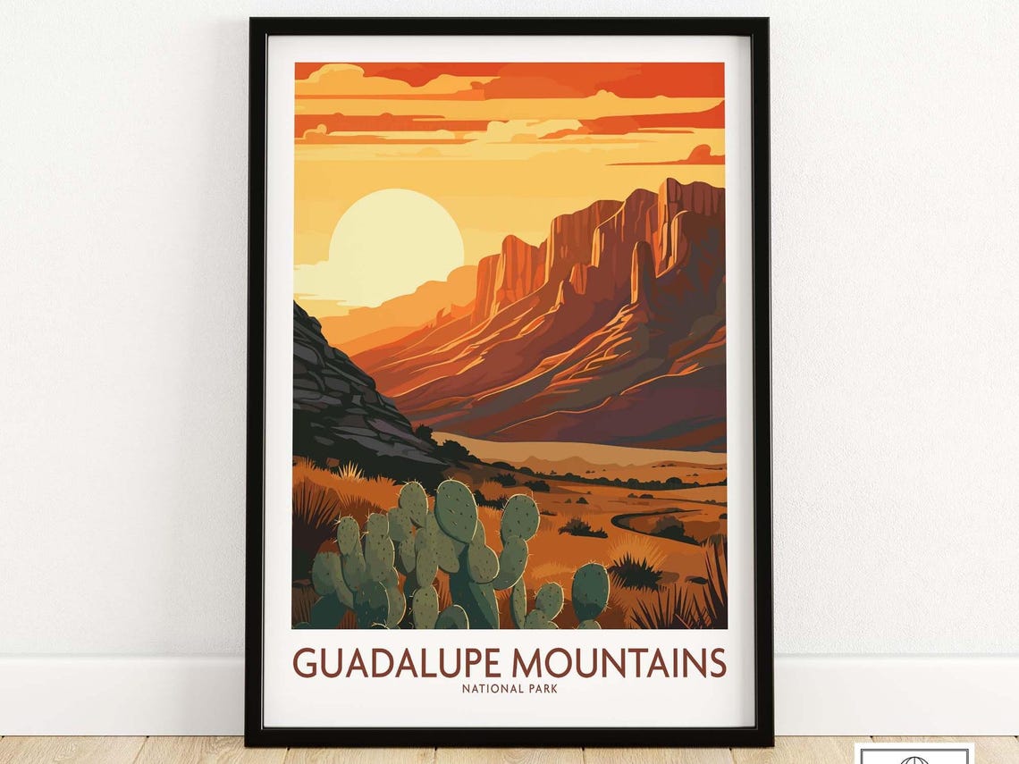 Guadalupe Mountains National Park Sunset Desert Cactus Poster