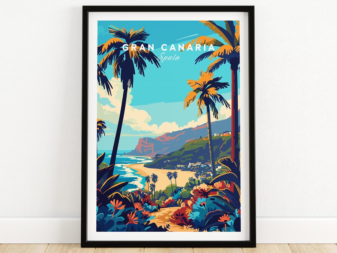 Gran Canaria Spain Canary Islands Tropical Beach Flowers Art Poster