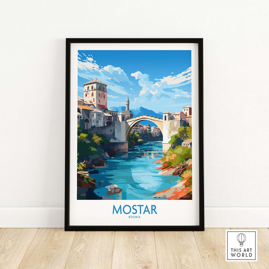 Mostar Bosnia Old Bridge River Valley Historic Town Travel Poster