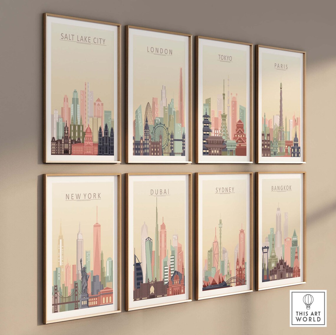 Salt Lake City Utah Pastel Skyline Historic Cityscape Travel Poster - Image 3