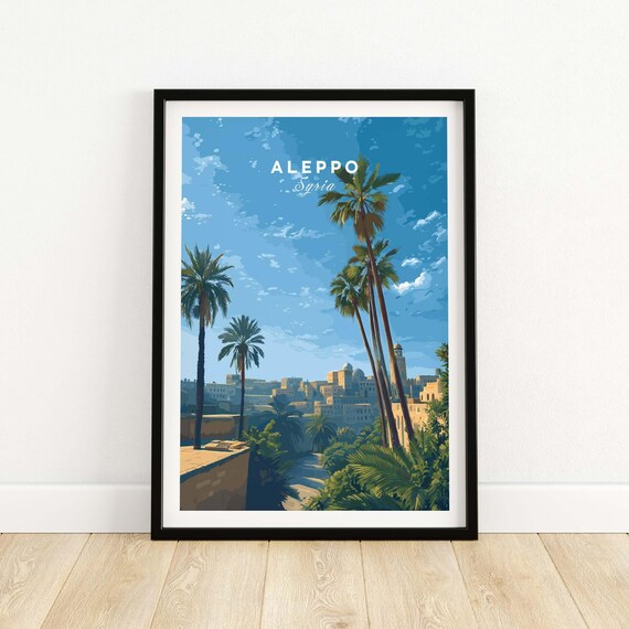 Aleppo Syria Old Town Palm Trees Bright Daytime Travel Poster