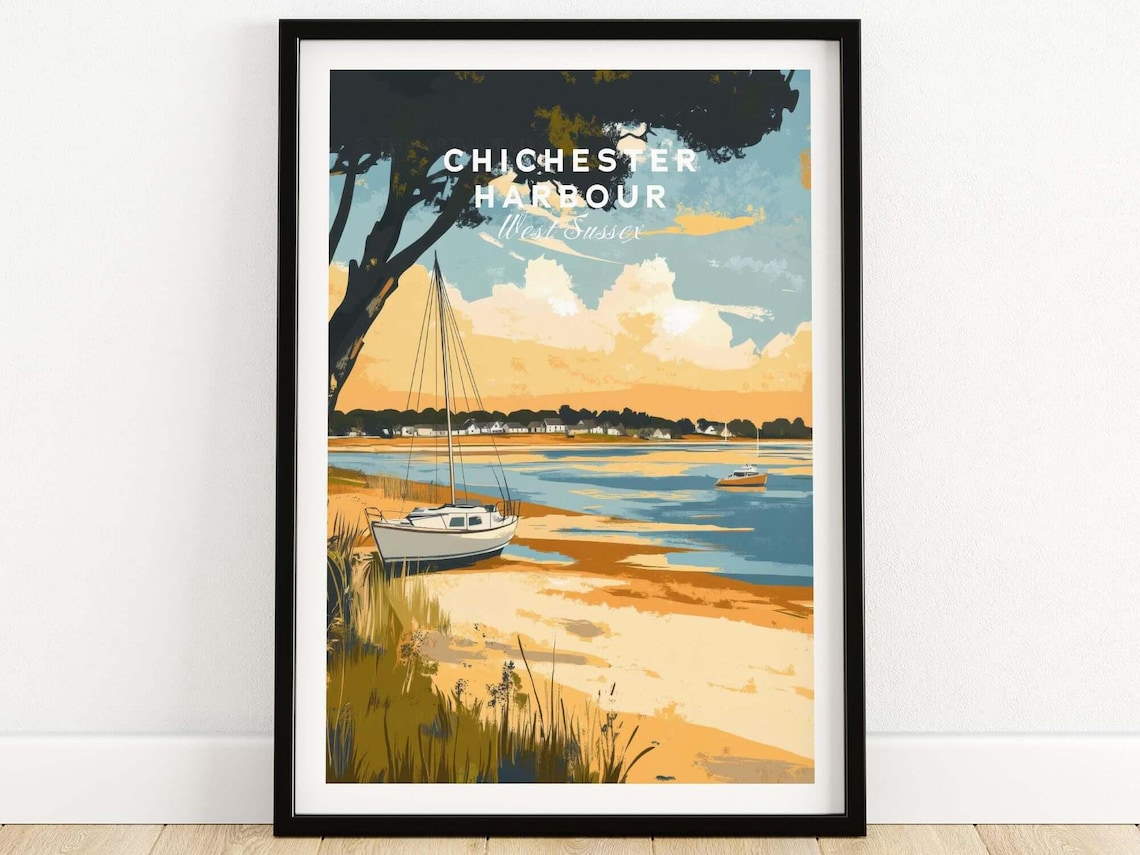 Chichester Harbour Sailboat Sunset Beach West Sussex Art Poster