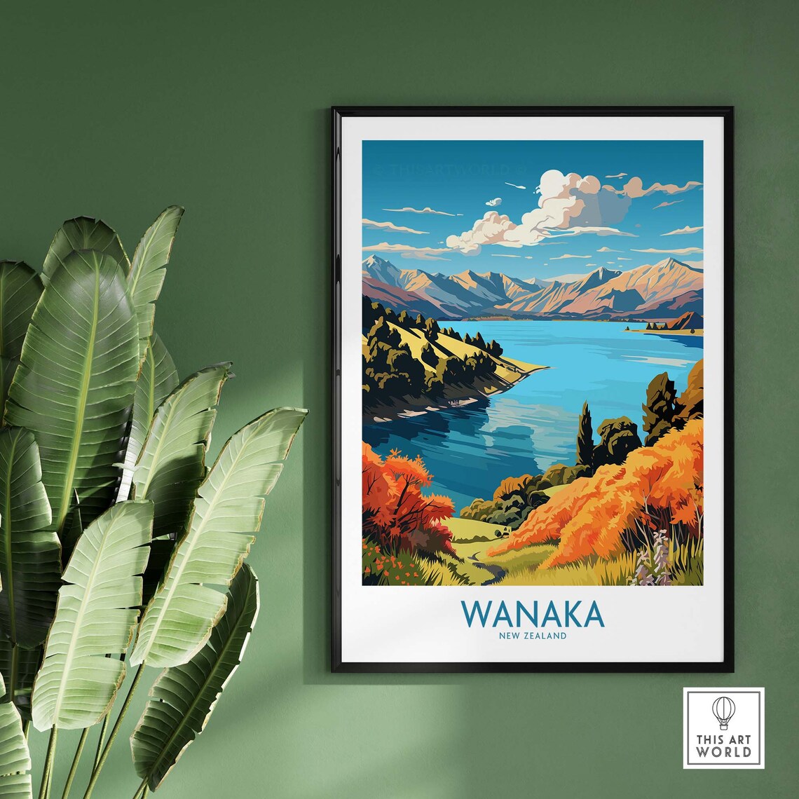 Wanaka New Zealand Autumn Lake Mountain Landscape Travel Poster - Image 2
