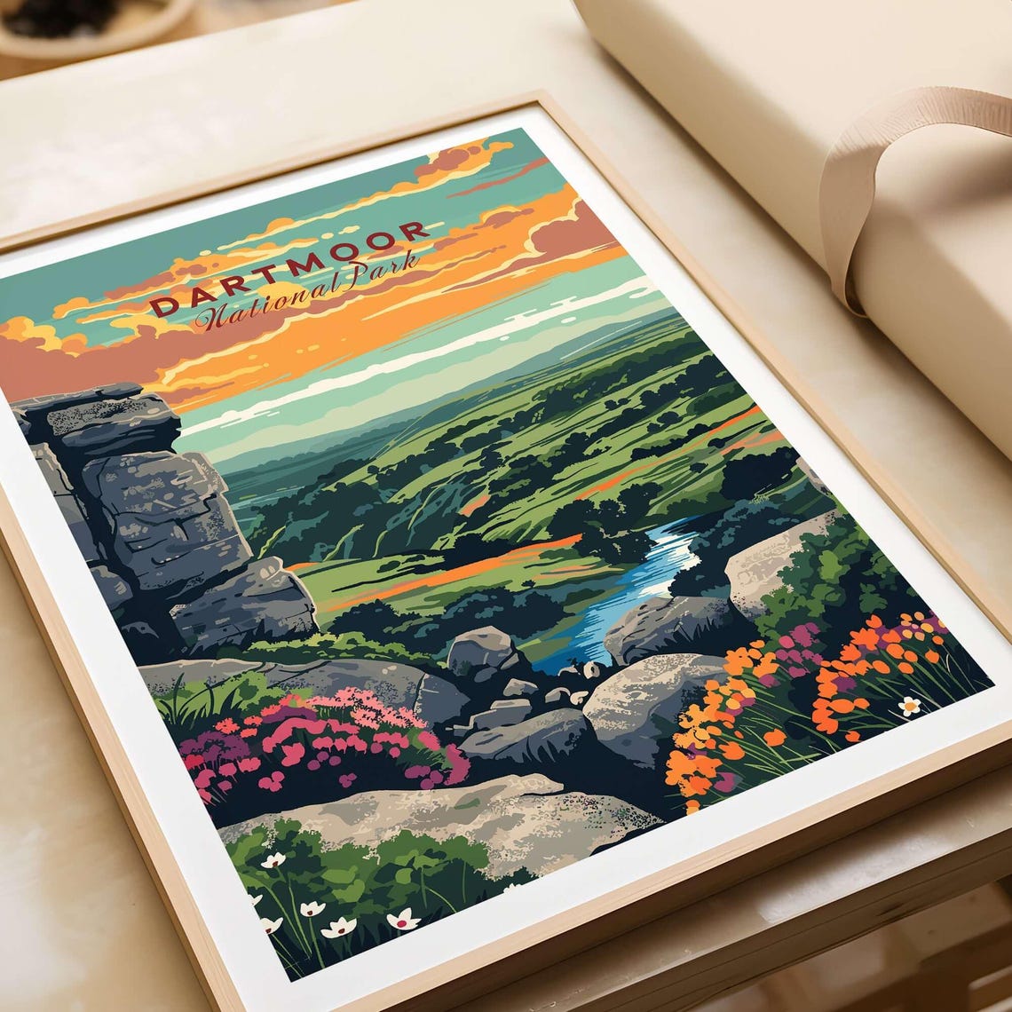 Dartmoor National Park Tor Over Green Valley Vintage Travel Poster - Image 3