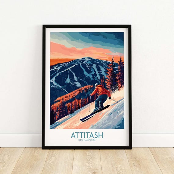 Attitash Ski Wall Art Print New Hampshire Poster Resort Winter Sports Artwork Adventure Home Decor Skiing Gift
