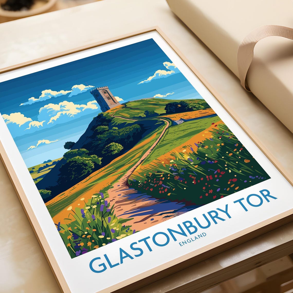 Glastonbury Tor England Hilltop Tower Countryside Art Poster