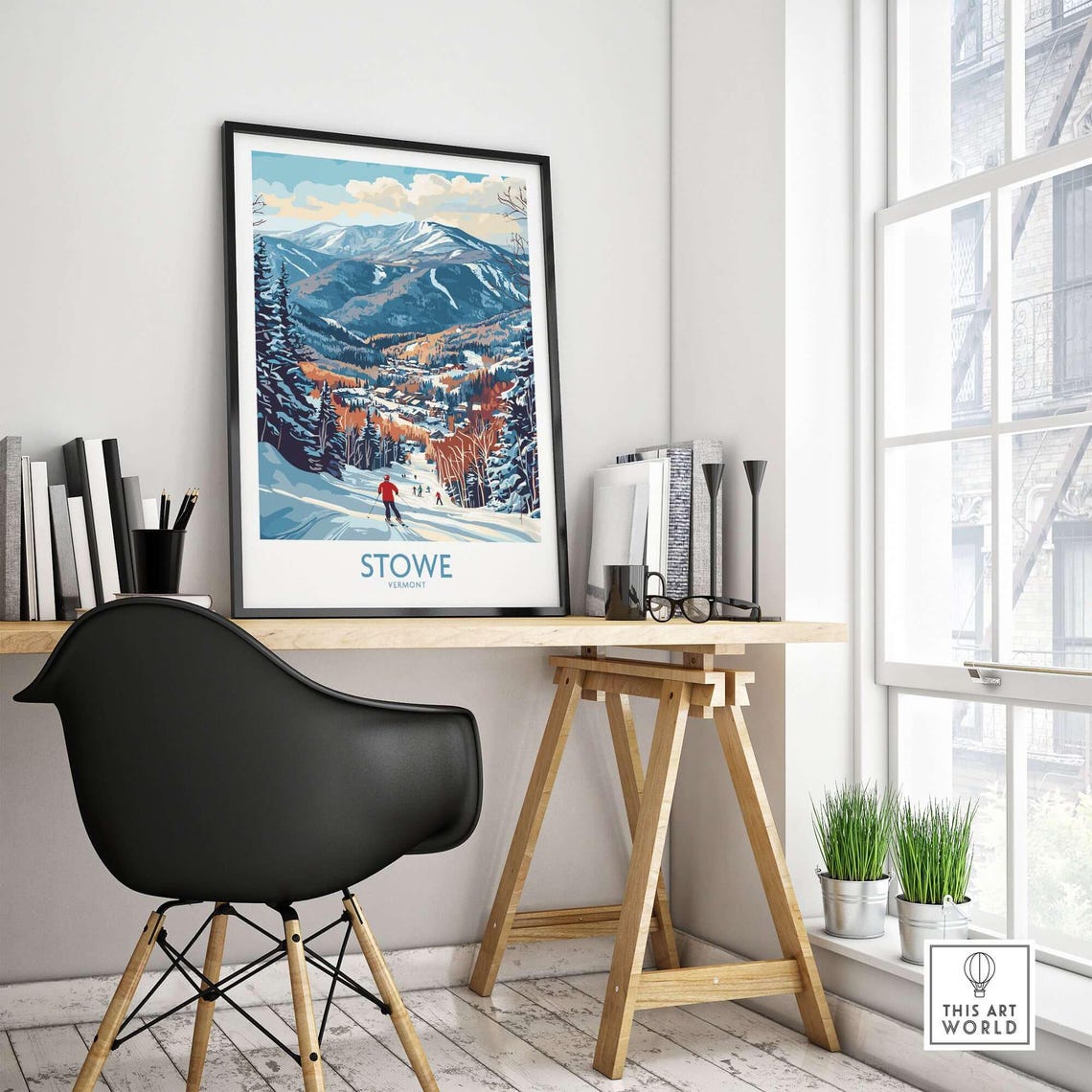 Stowe Ski Lodge Art Print, Vermont Winter Sports - Image 4