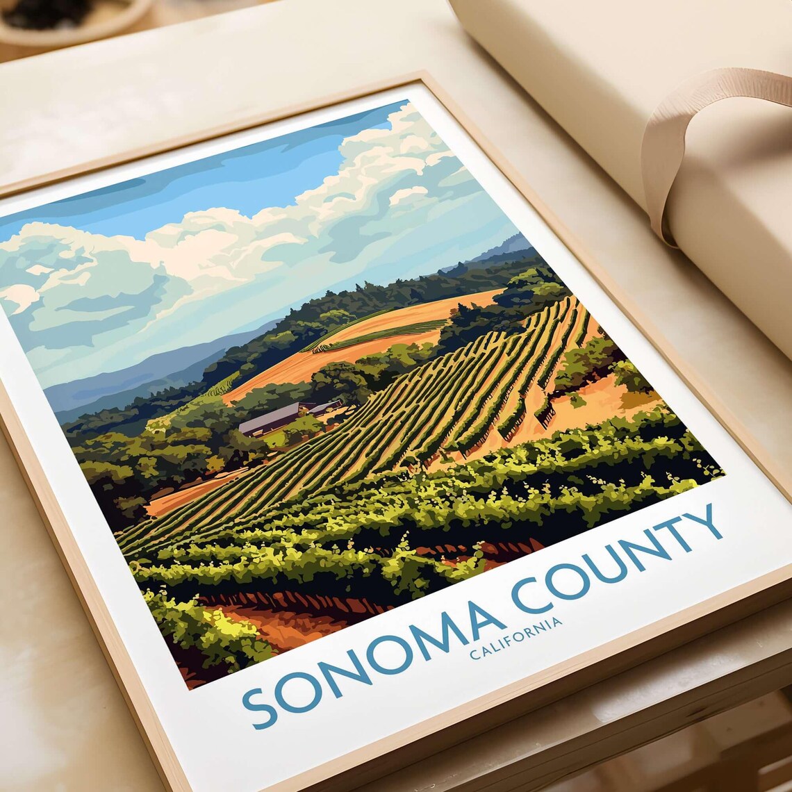 Sonoma County California Vineyard Rows on Rolling Hills Wine Country Poster
