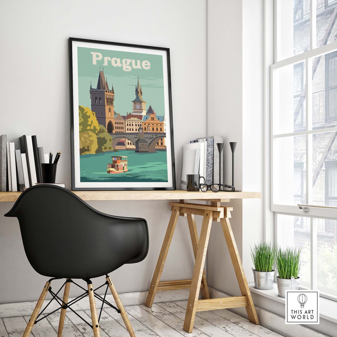 Prague Skyline Travel Poster, Czech City Wall Art - Image 4