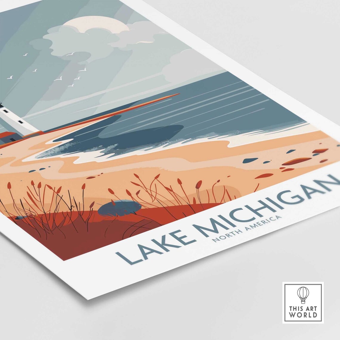 Lake Michigan North America Lighthouse Beach Moonrise Travel Poster - Image 4