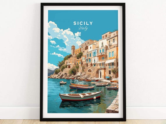 Sicily Travel Poster, Birthday and Anniversary Gift