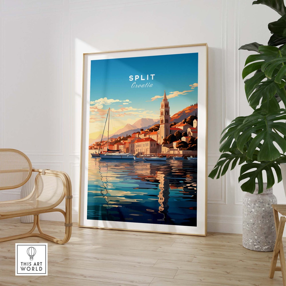 Split Croatia Harbor Sunset Sailboats Bell Tower Retro Poster - Image 3