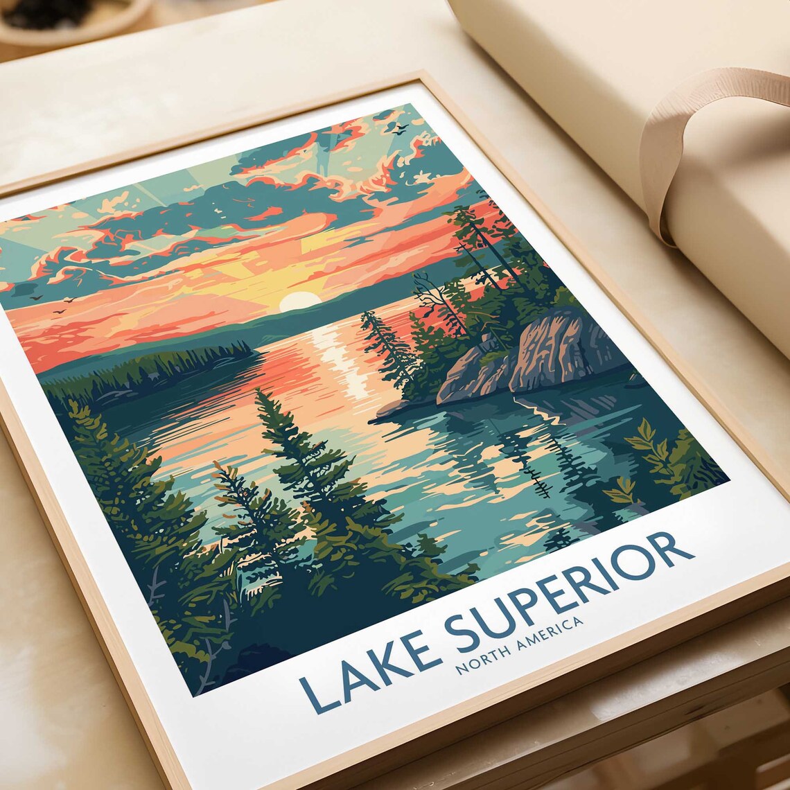 Lake Superior North America Pine Forest Sunset Lake Travel Poster