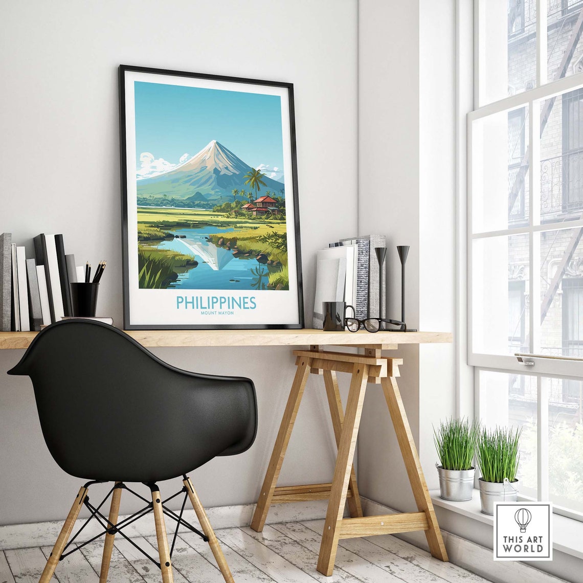 Philippines Mount Mayon Volcano Rice Field Reflection Travel Poster - Image 4