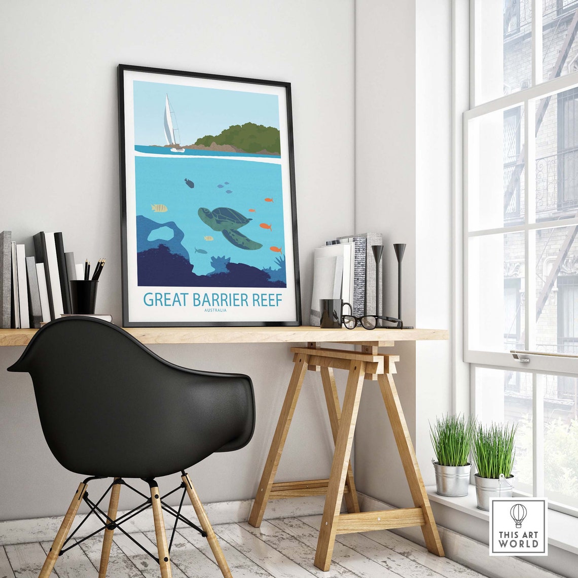 Great Barrier Reef Australia Sea Turtle Coral Reef Marine Life Poster - Image 4