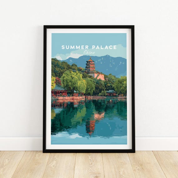 Summer Palace China Lake View Poster Beijing Imperial Garden Wall Art Print Gift Lovers Illustration
