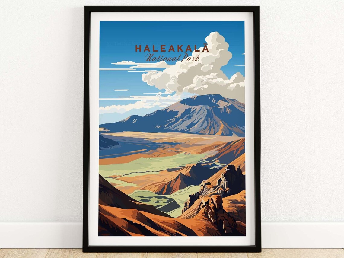 Haleakala National Park Hawaii Volcano Crater Vintage Art Poster