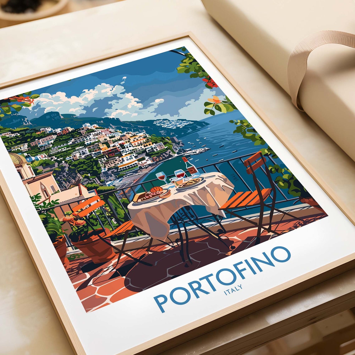 Portofino Travel Poster Print Italy Landscape Wall Art Portofino Poster Italy Art Print Italian Riviera Gift