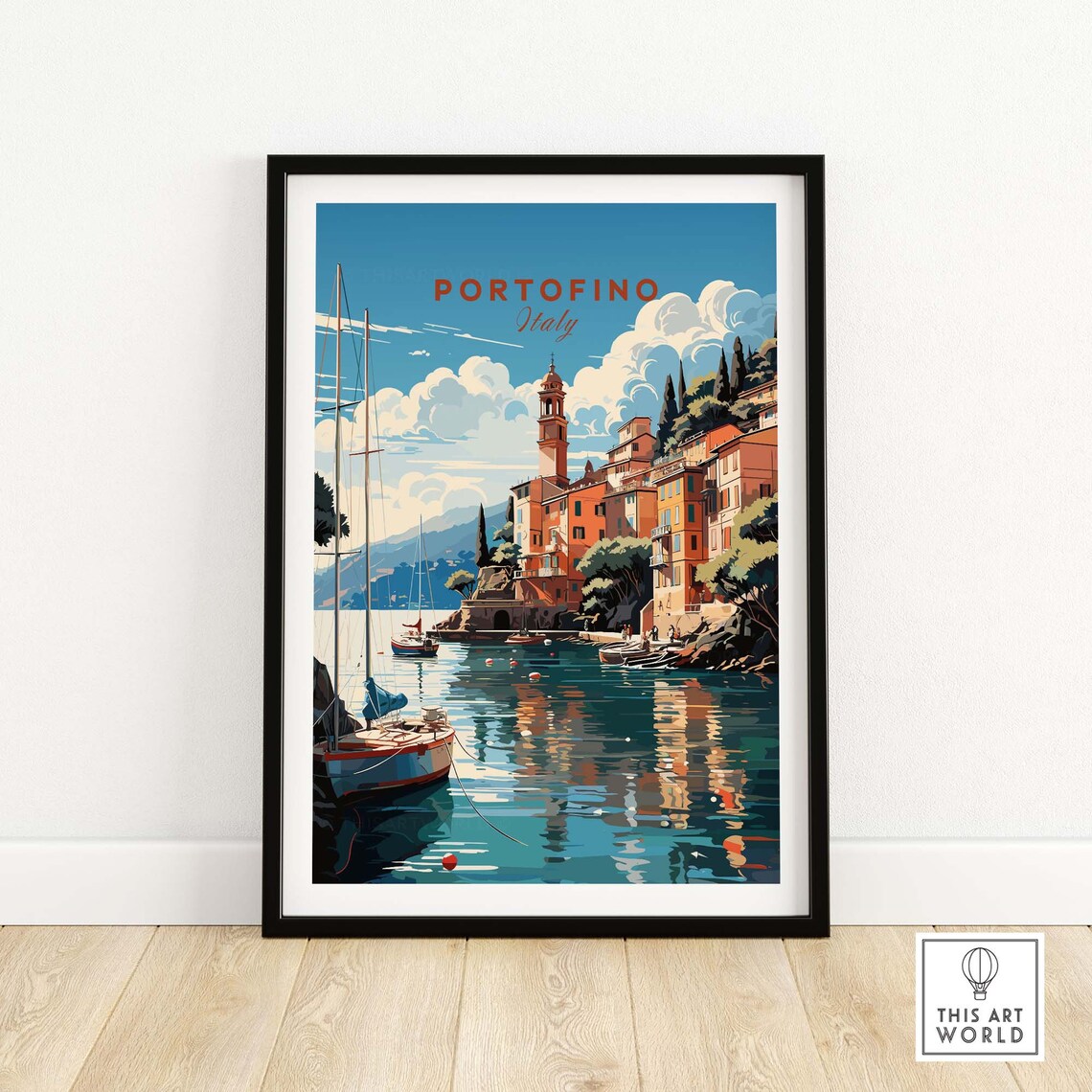 Portofino Italy Harbor Sailboats Waterfront Village Travel Poster