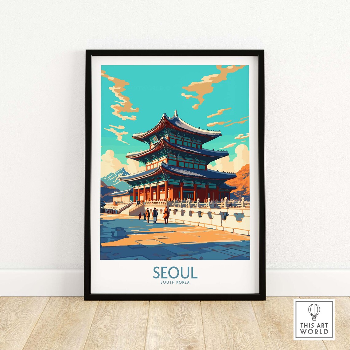 Seoul South Korea Traditional Palace Gate Courtyard Scene Poster