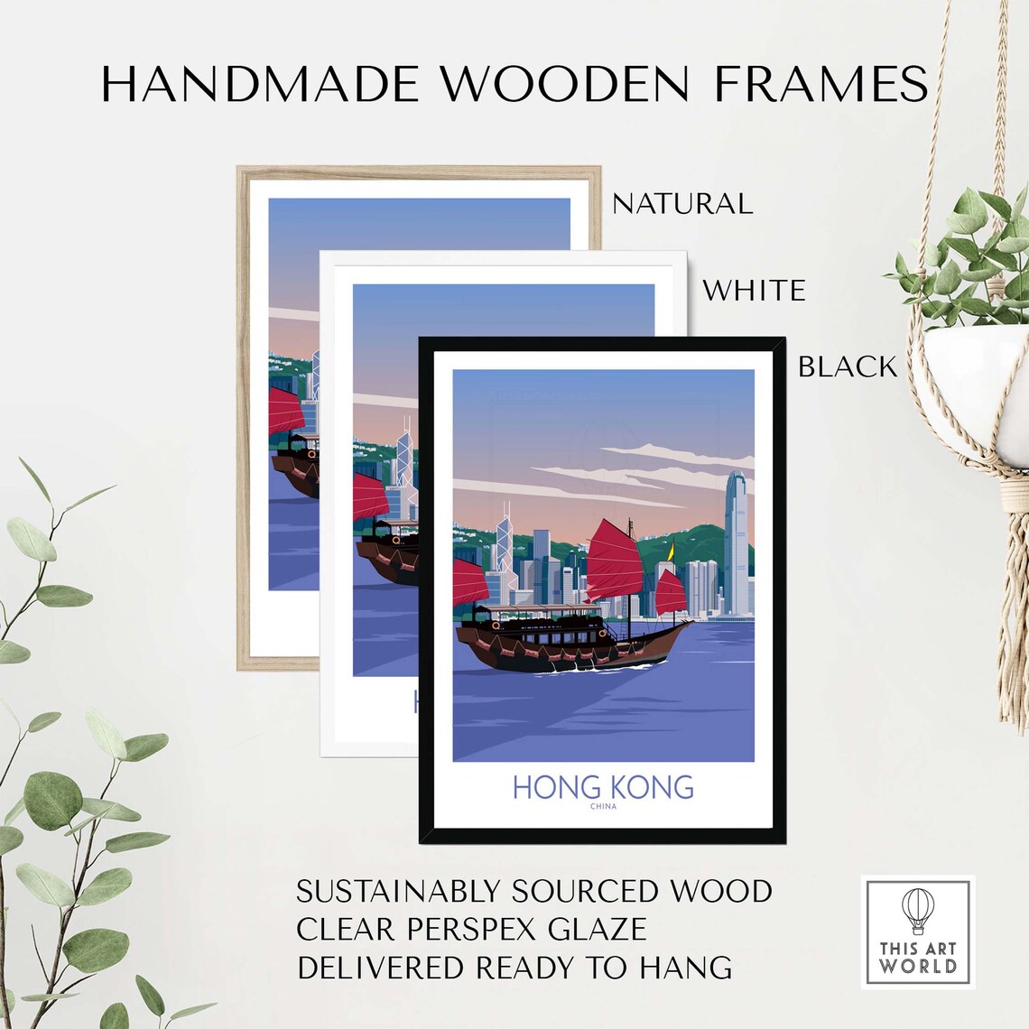 Hong Kong Cityscape Travel Poster, China Hk - Image 2