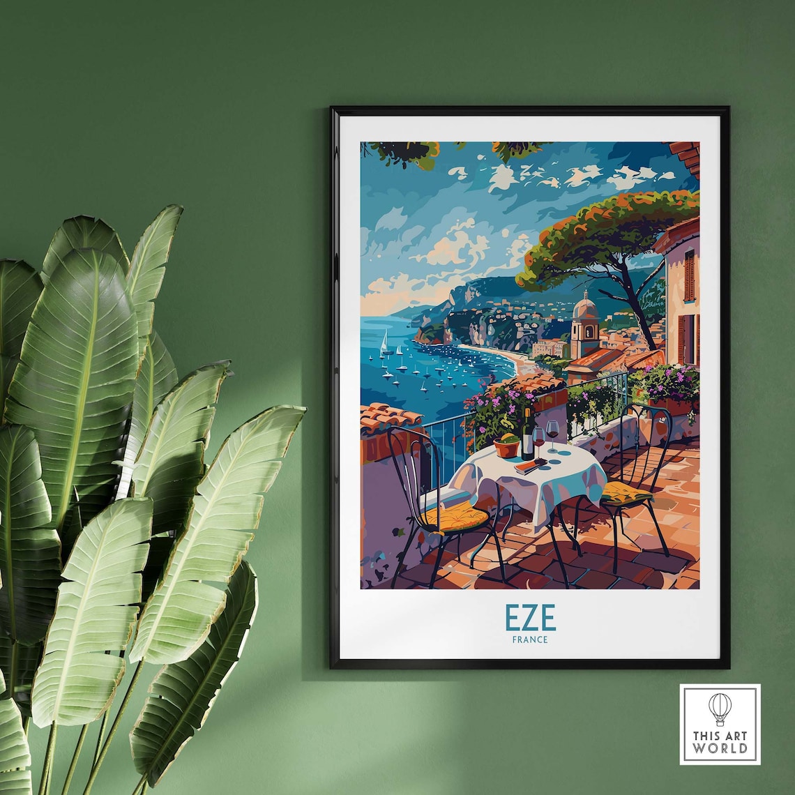 Eze France Hilltop Terrace Cafe Bay View Wine Sailboats Poster - Image 2
