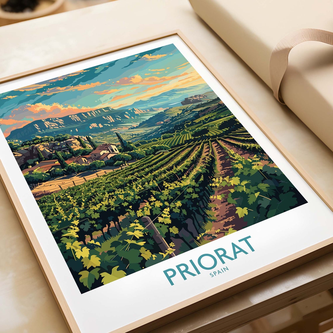 Priorat Spain Lush Vineyard Valley Panoramic Sunset Scenic Poster