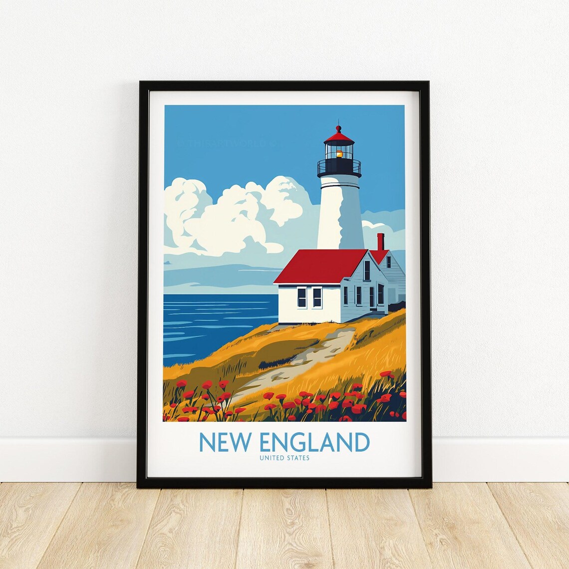 New England United States Lighthouse Coast Vintage Travel Poster